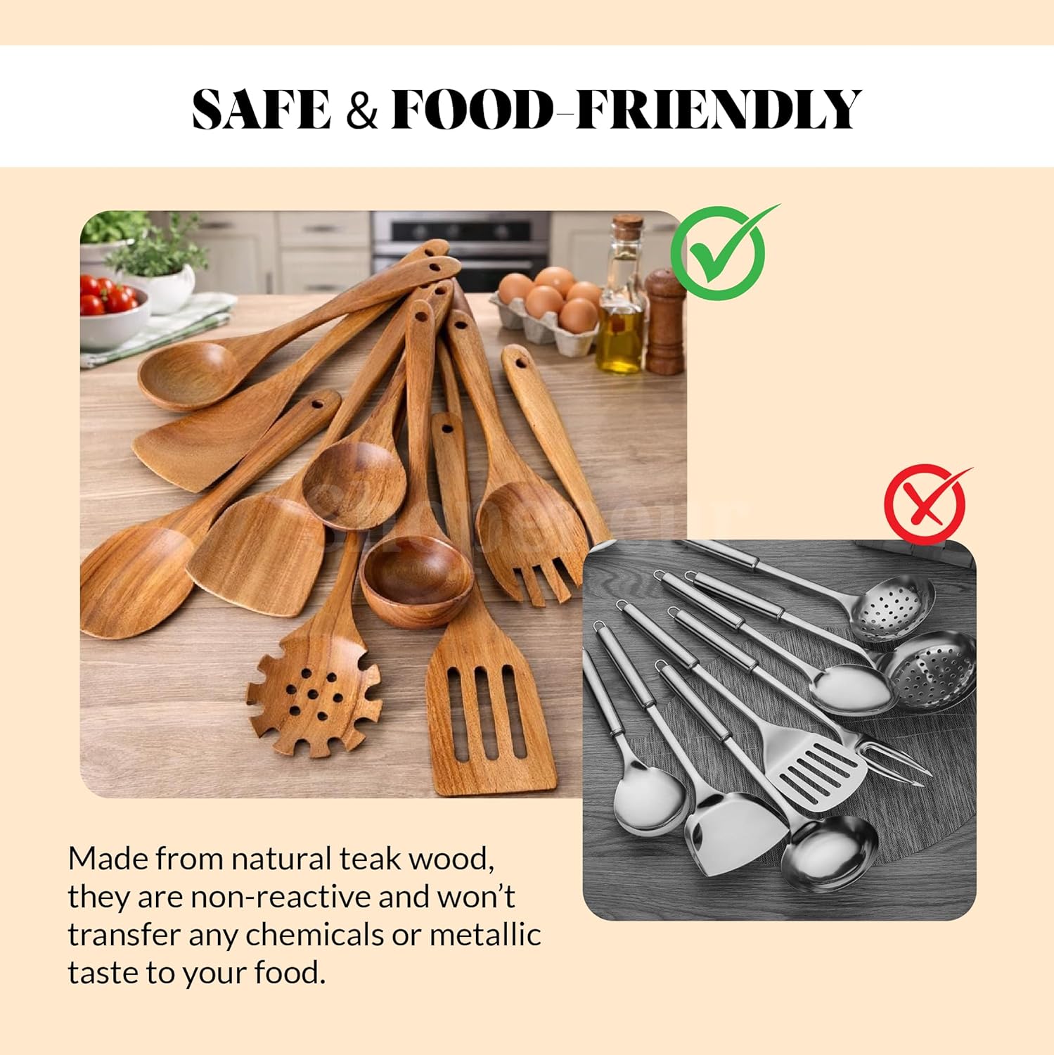 Wooden Spoons, 10 pcs Wooden Utensils for Cooking