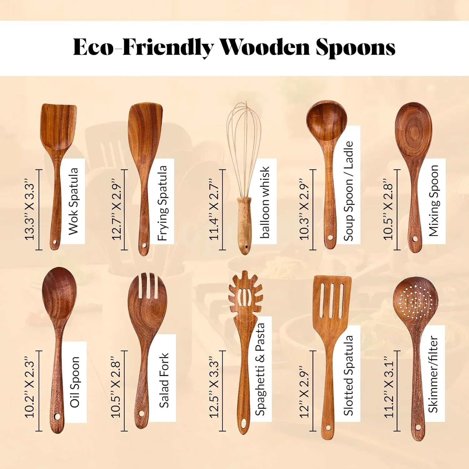 Wooden Spoons, 10 pcs Wooden Utensils for Cooking