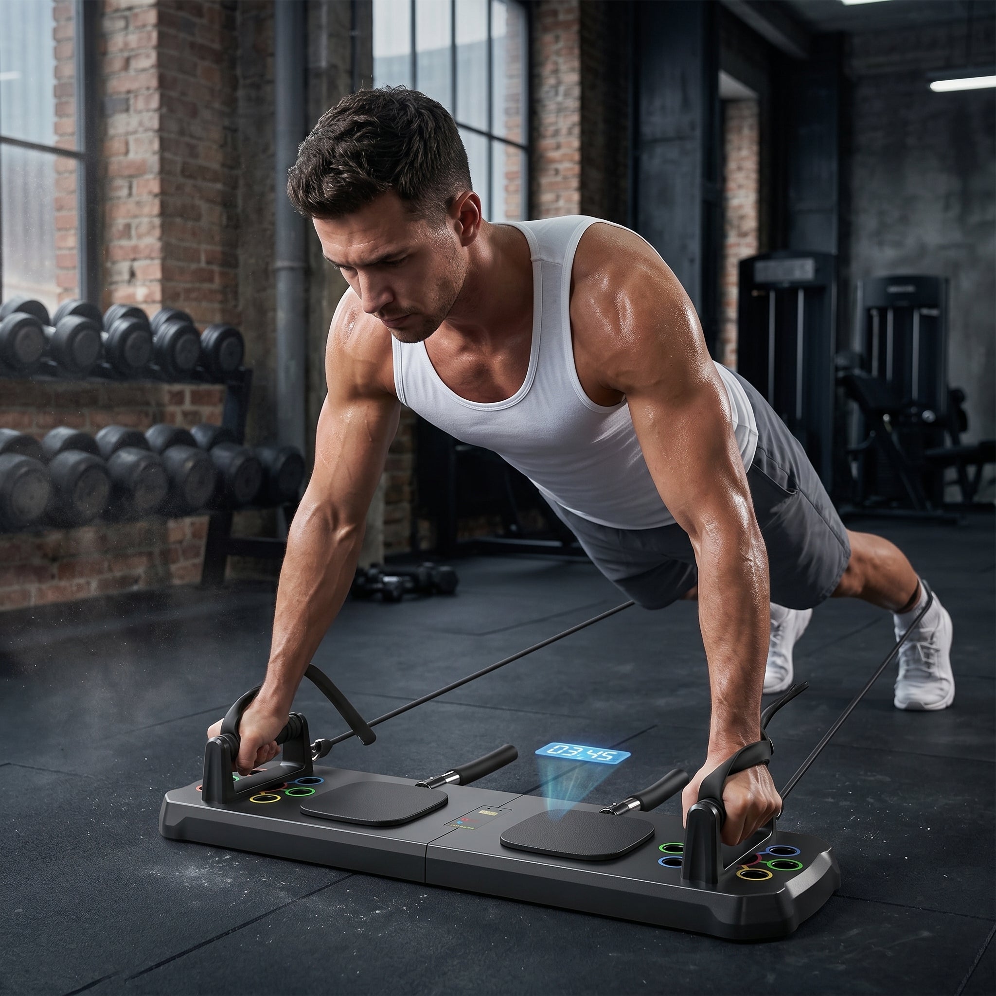 Foldable Push Up Board with Resistance Bands & Timer