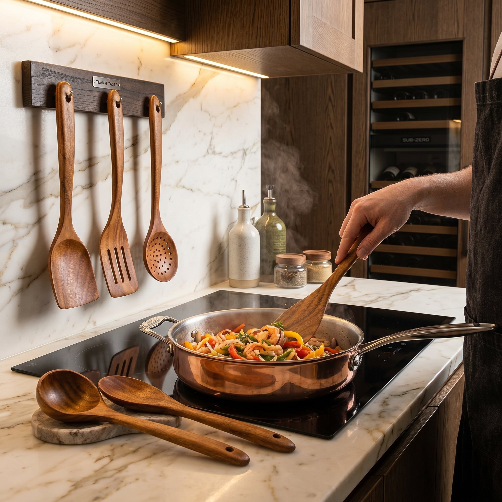 Teak Wood Cooking Utensils Set, 6 Piece