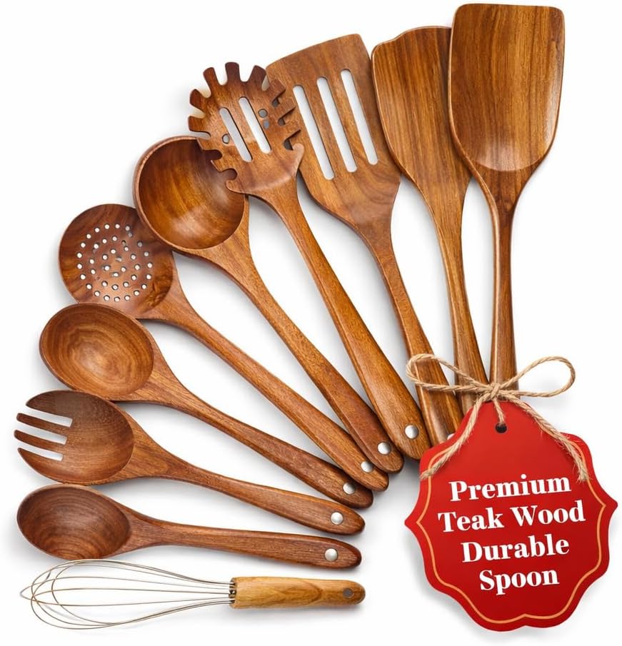 Wooden Spoons, 10 pcs Wooden Utensils for Cooking