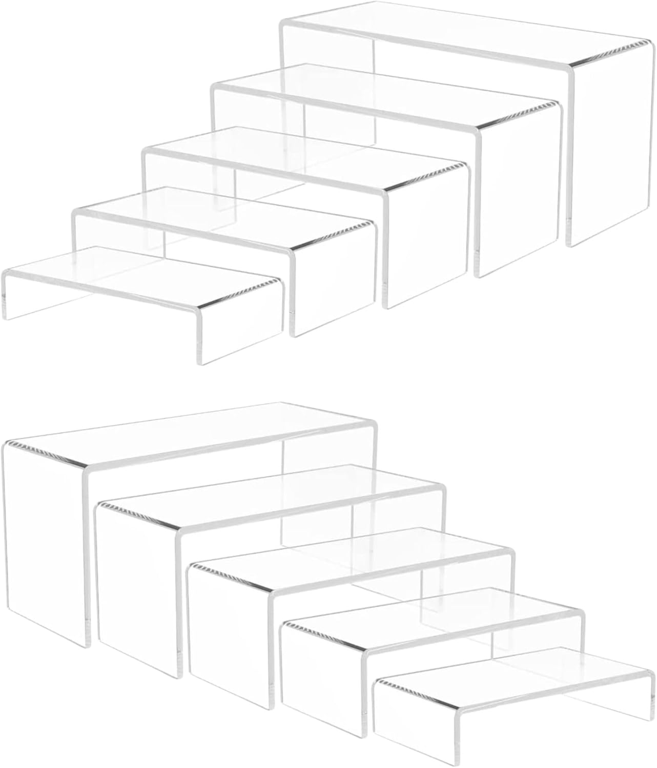 Clear Acrylic Display Risers, 5-Tiered Set of 10