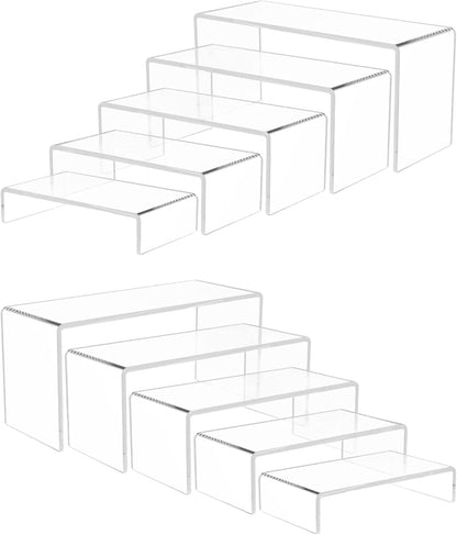 Clear Acrylic Display Risers, 5-Tiered Set of 10