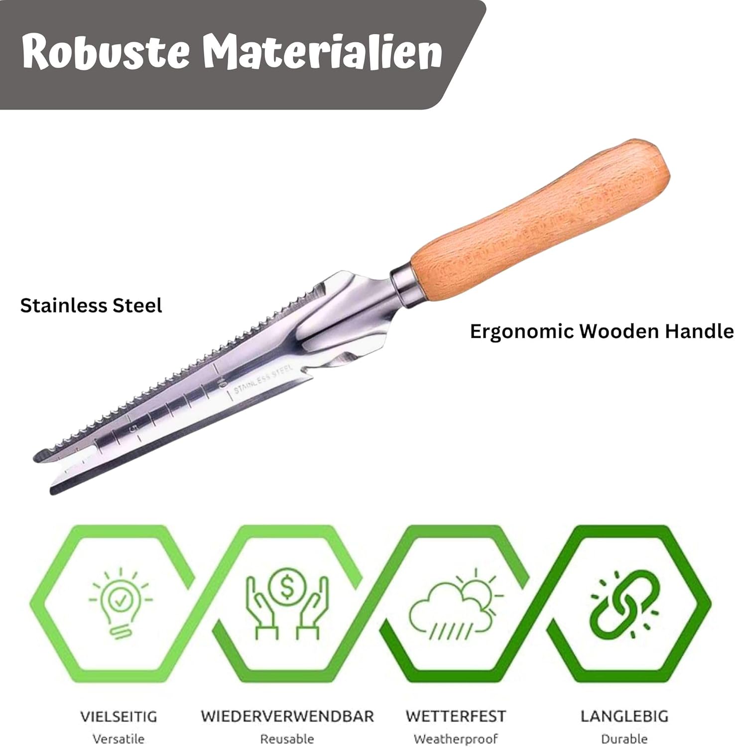 Multifunctional Stainless Steel Weed Puller with Wooden Handle
