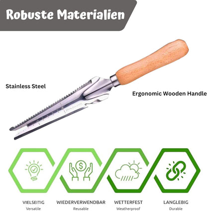 Multifunctional Stainless Steel Weed Puller with Wooden Handle