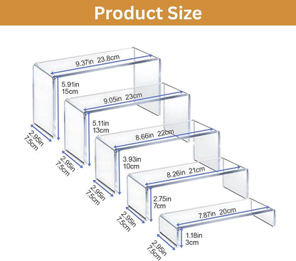 Clear Acrylic Display Risers, 5-Tiered Set of 10