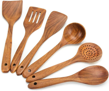 Teak Wood Cooking Utensils Set, 6 Piece