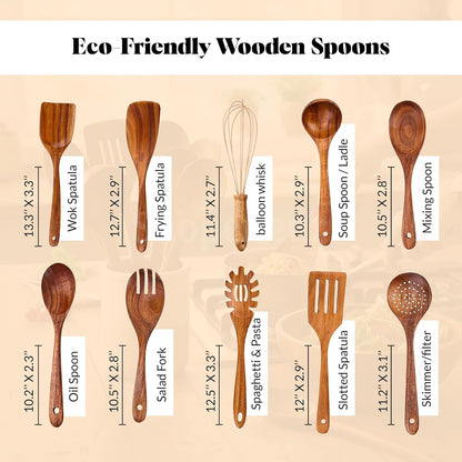 Wooden Spoons, 10 pcs Wooden Utensils for Cooking