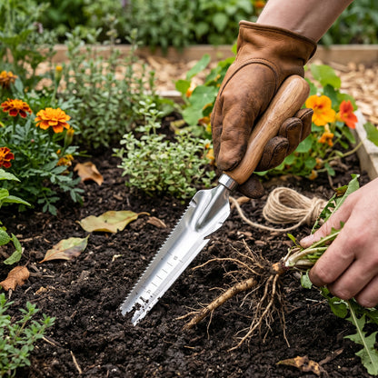 Multifunctional Stainless Steel Weed Puller with Wooden Handle